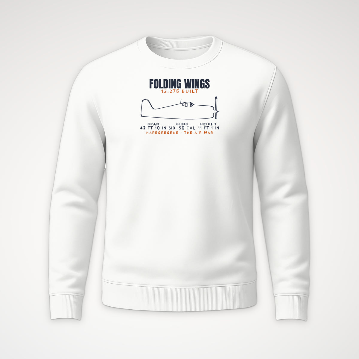 Folding-Wing Fighter Blueprint Crewneck Sweatshirt in White