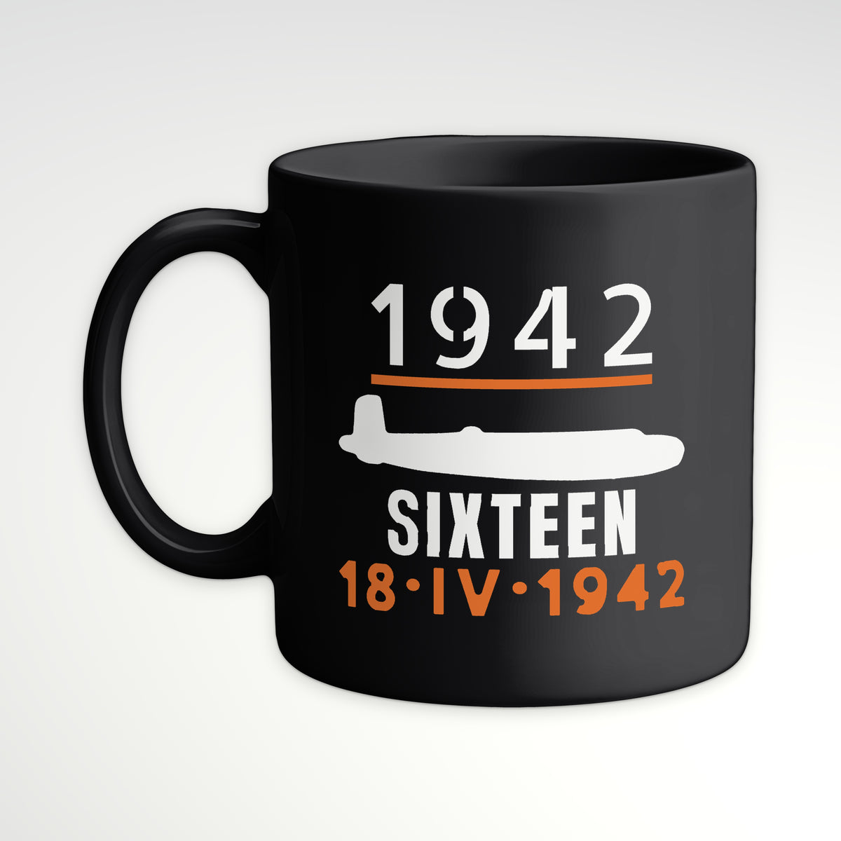 Sixteen Carrier-Launched Bombers 1942 Mug, black mug, handle left