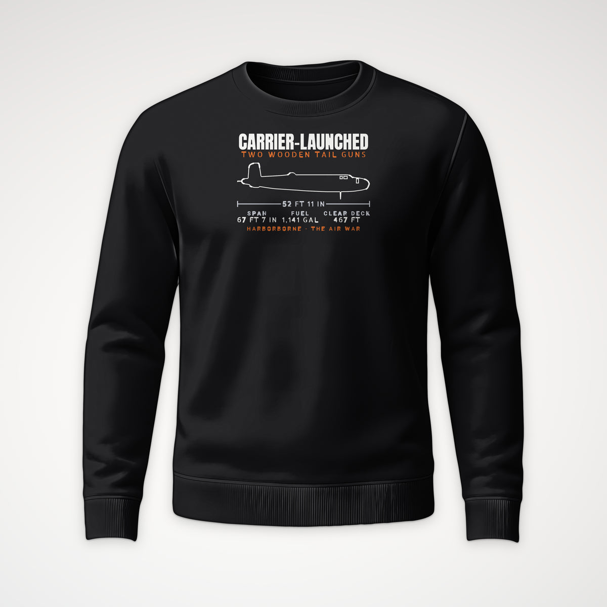 Carrier-Launched Bomber Blueprint Crewneck Sweatshirt in Black