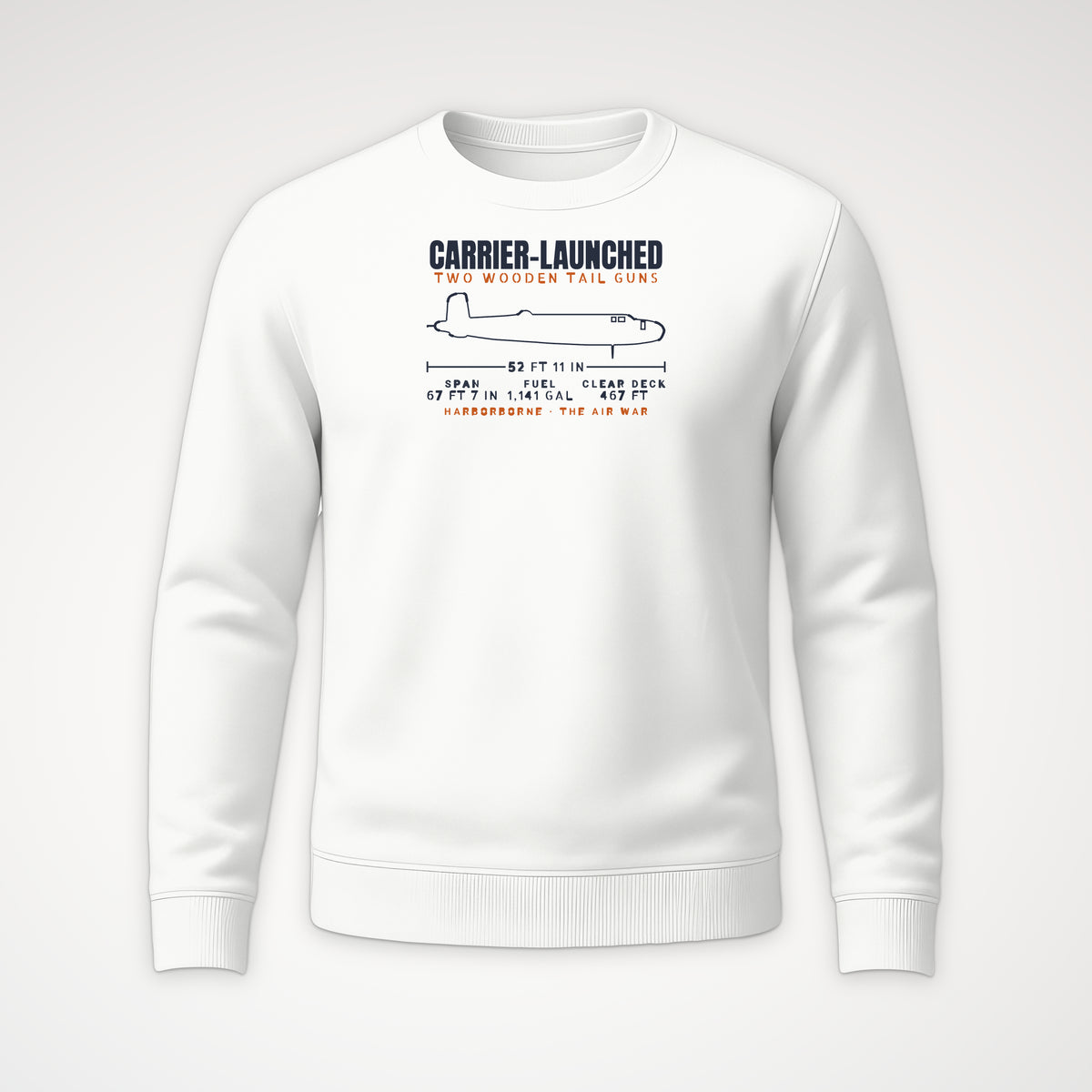 Carrier-Launched Bomber Blueprint Crewneck Sweatshirt in White