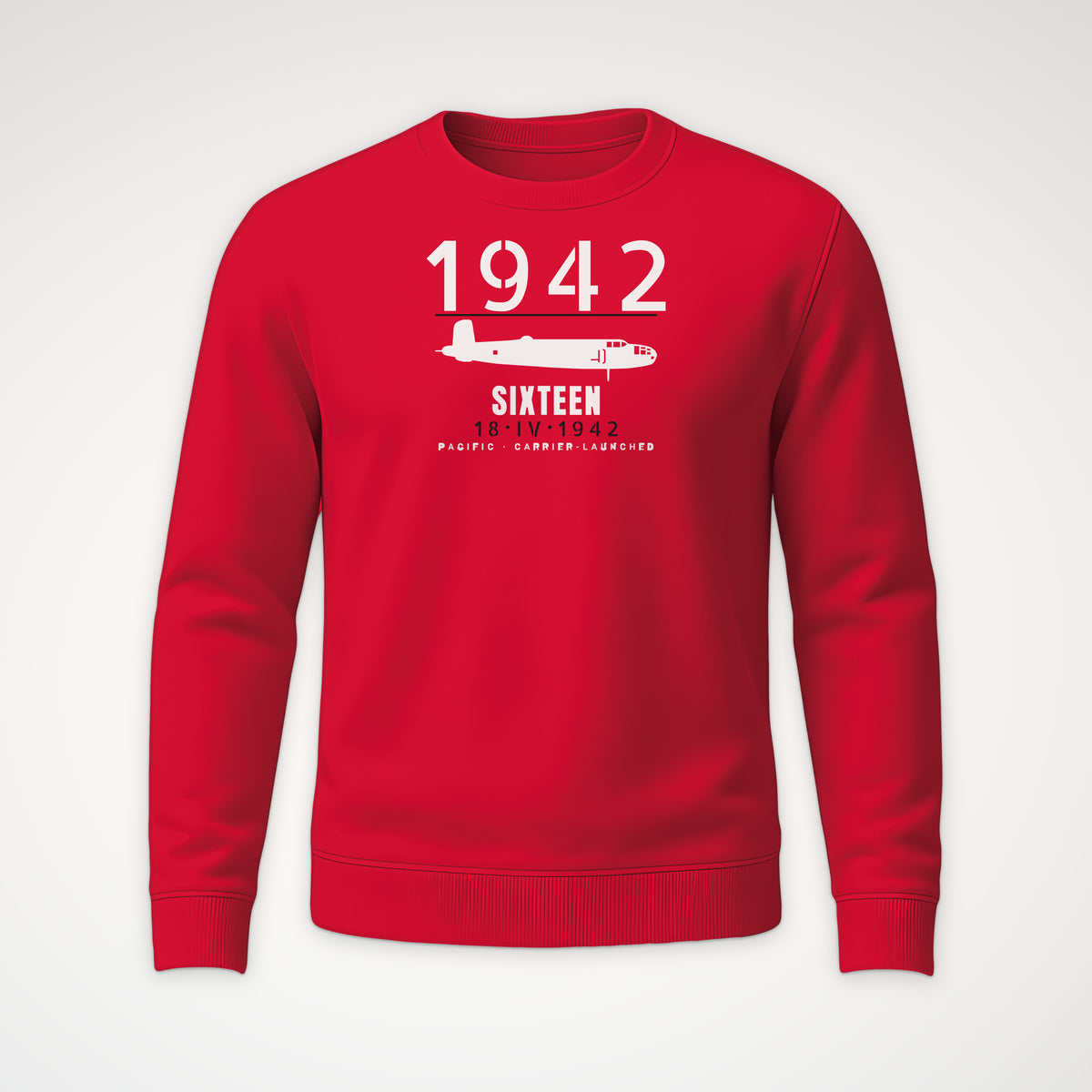 Sixteen Carrier-Launched Bombers 1942 Crewneck Sweatshirt in Red