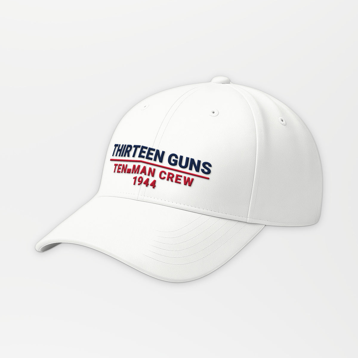 Thirteen Guns Ten-Man Crew 1944 Embroidered Cap in White
