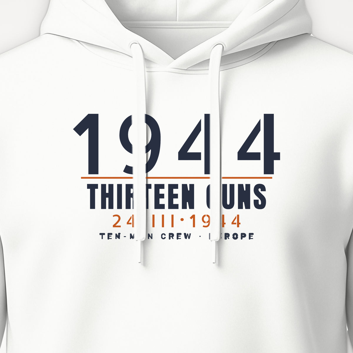 Thirteen Guns Ten-Man Crew 1944 Hoodie, front print detail
