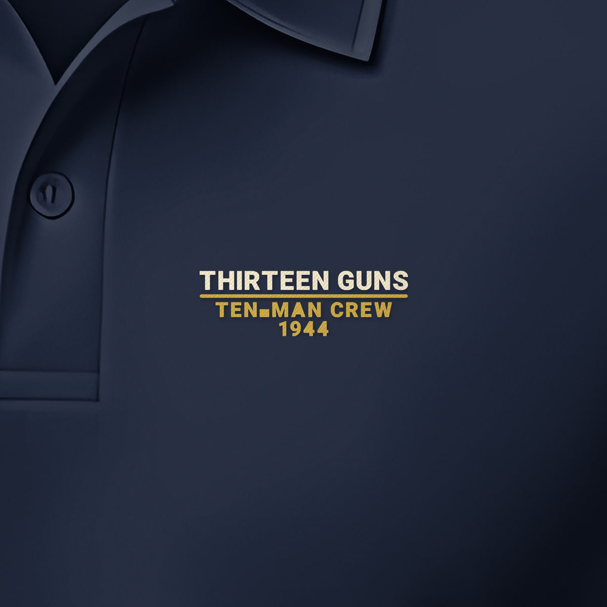 Thirteen Guns Ten-Man Crew 1944 Polo, left-chest detail