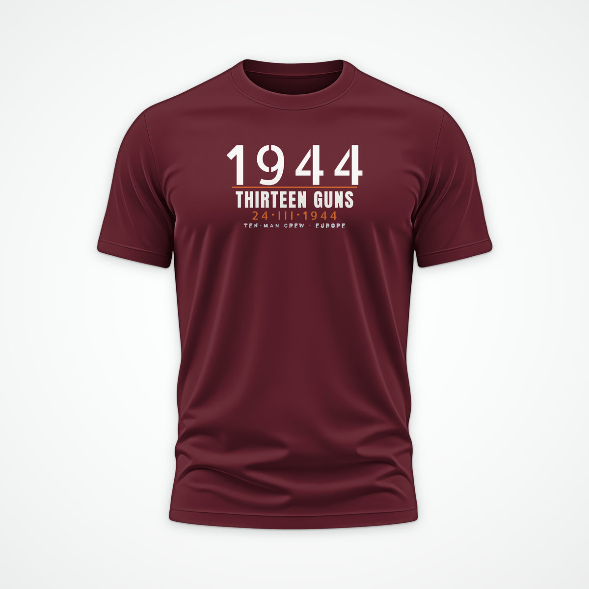 Thirteen Guns Ten-Man Crew 1944 Tee in Maroon