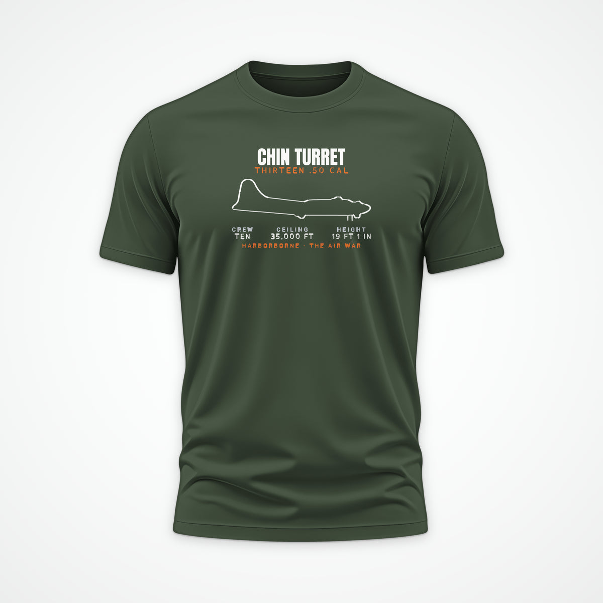 Chin-Turret Heavy Bomber Blueprint Tee in Military Green