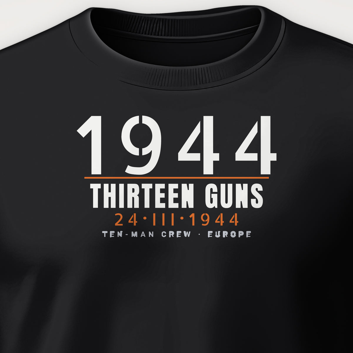 Thirteen Guns Ten-Man Crew 1944 Crewneck Sweatshirt, front print detail