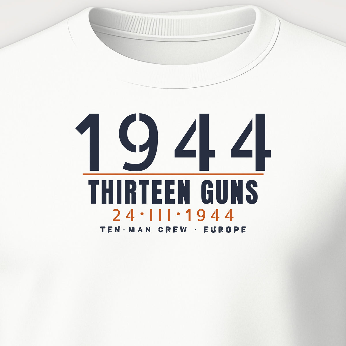 Thirteen Guns Ten-Man Crew 1944 Crewneck Sweatshirt, front print detail