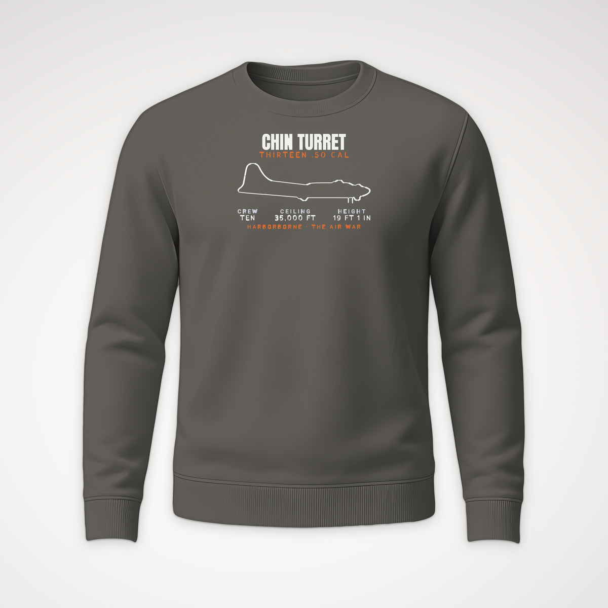 Chin-Turret Heavy Bomber Blueprint Crewneck Sweatshirt in Charcoal