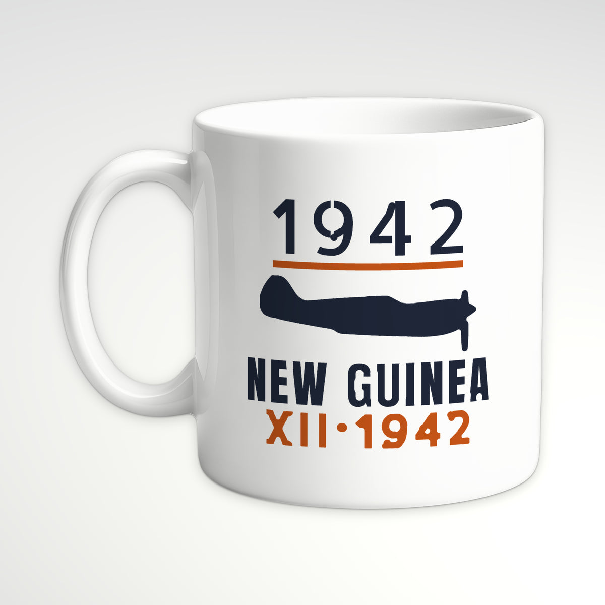 New Guinea 1942 Chin-Scoop Fighter Mug, white mug, handle left