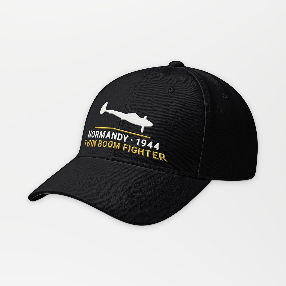 Normandy 1944 Twin-Boom Fighter Embroidered Cap in Black