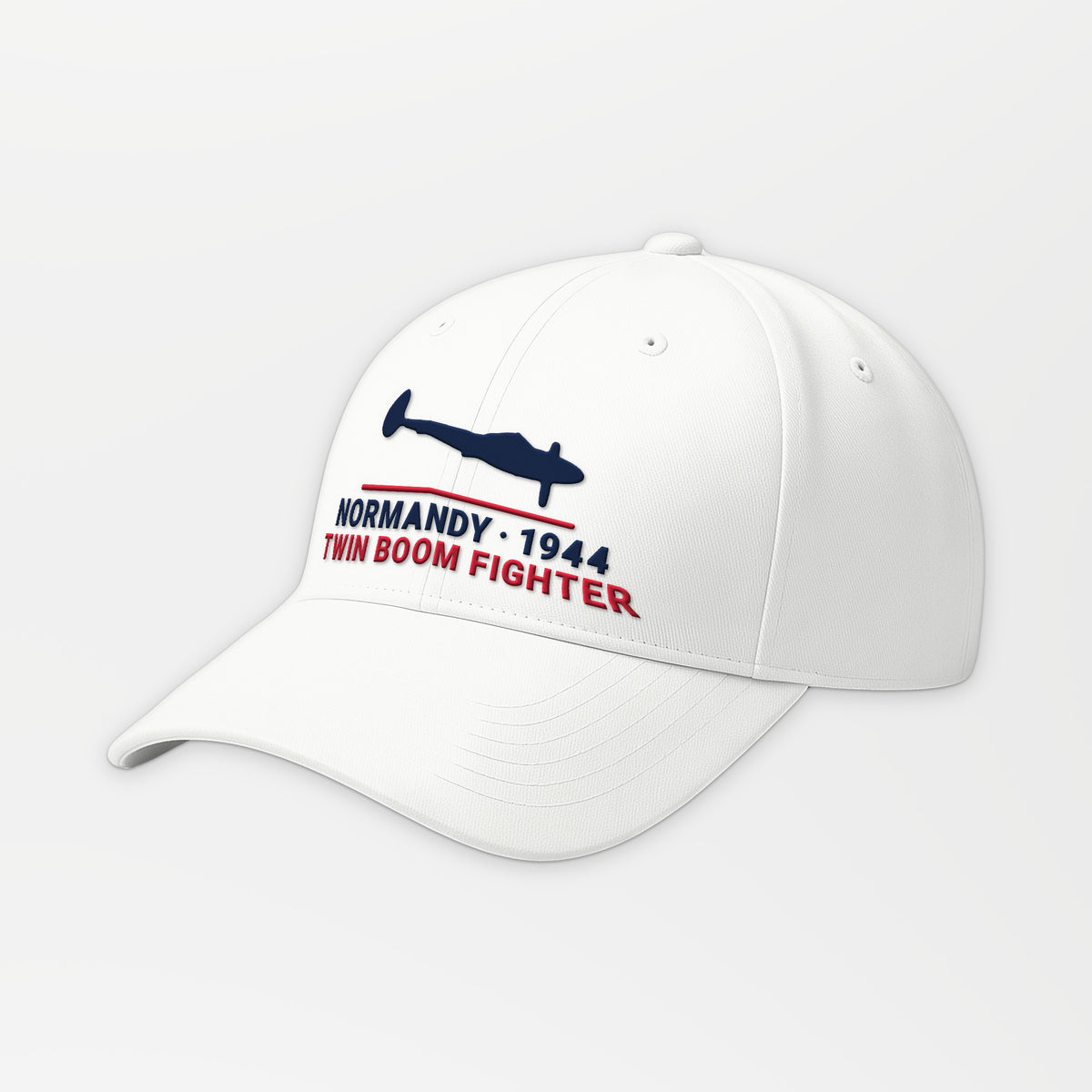 Normandy 1944 Twin-Boom Fighter Embroidered Cap in White