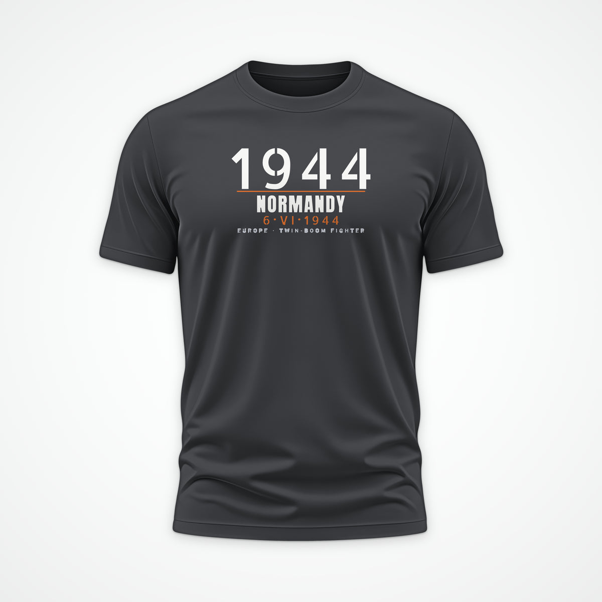 Six June 1944 Twin-Boom Fighter Tee in Charcoal