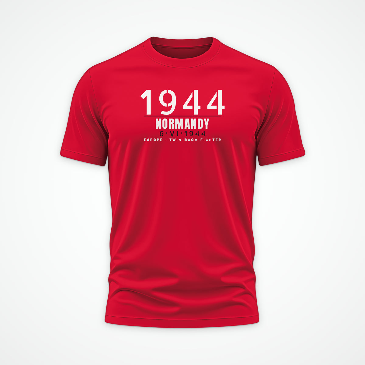 Six June 1944 Twin-Boom Fighter Tee in Red
