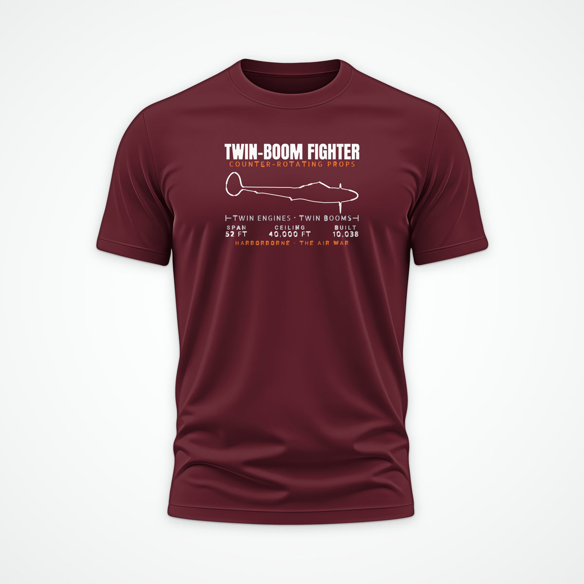 Twin-Boom Fighter Blueprint Tee in Maroon