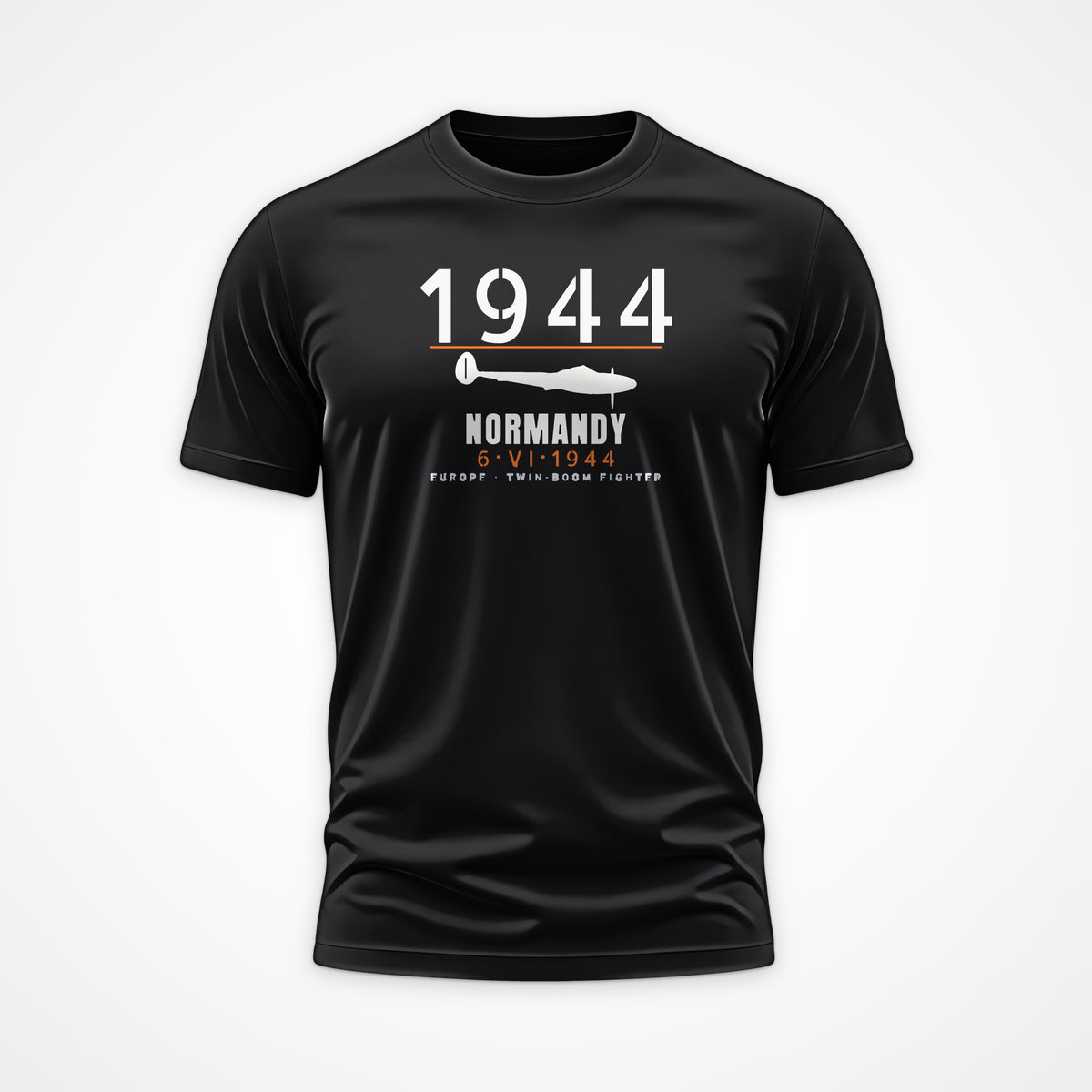 Normandy 1944 Twin-Boom Fighter Tee in Black