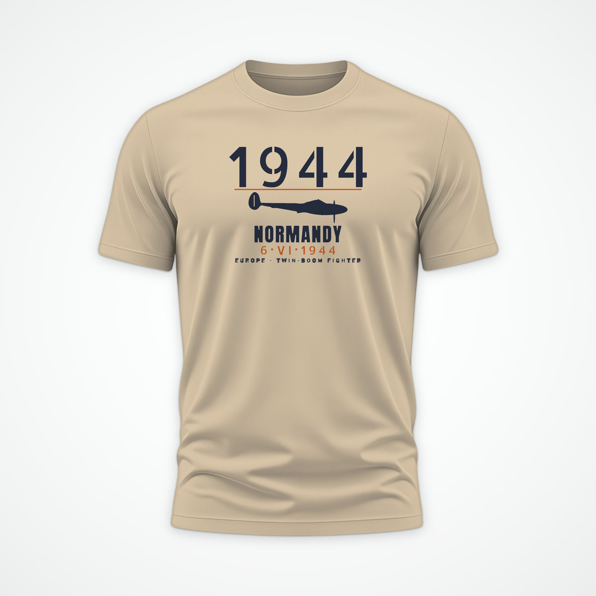 Normandy 1944 Twin-Boom Fighter Tee in Sand