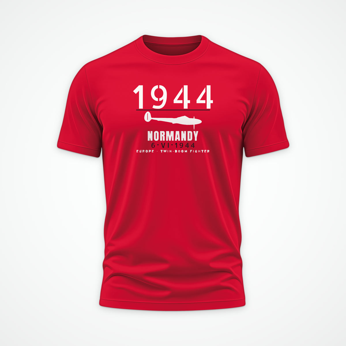 Normandy 1944 Twin-Boom Fighter Tee in Red