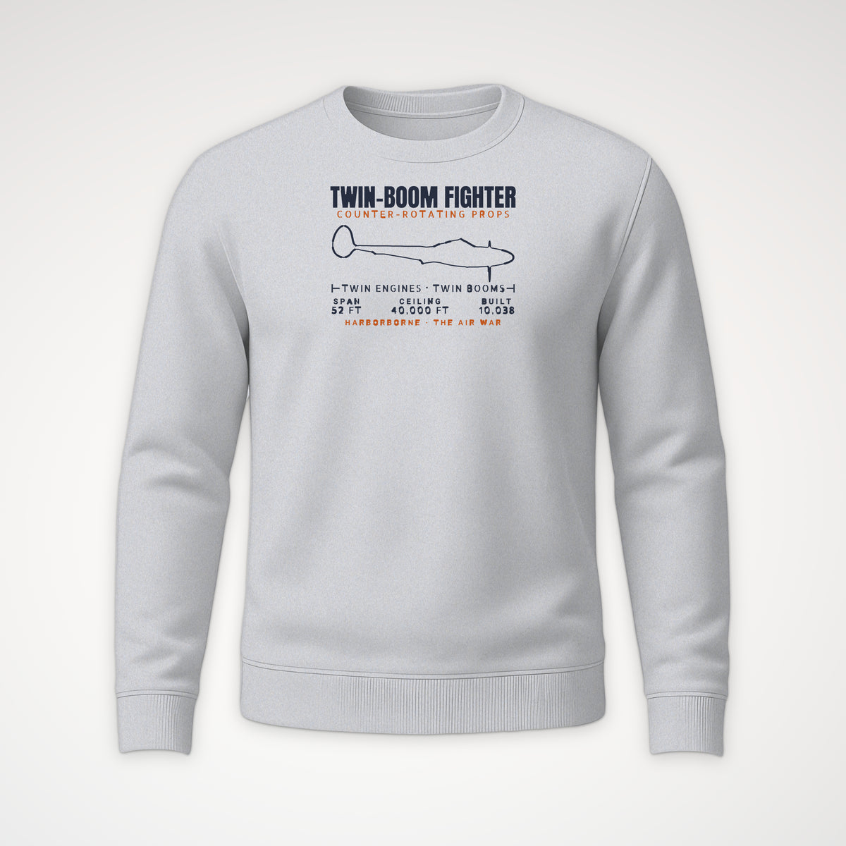 Twin-Boom Fighter Blueprint Crewneck Sweatshirt in Sport Grey
