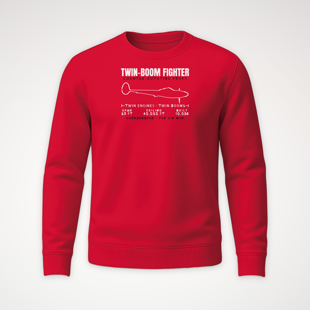Twin-Boom Fighter Blueprint Crewneck Sweatshirt in Red