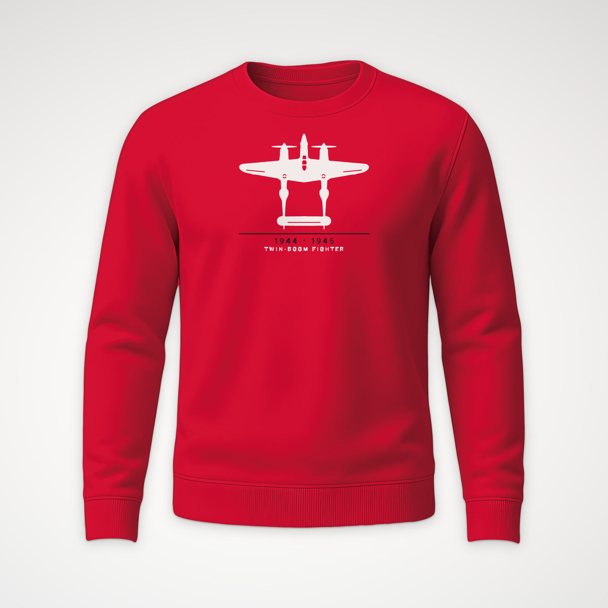 Twin-Boom Fighter 1944–45 Crewneck Sweatshirt in Red
