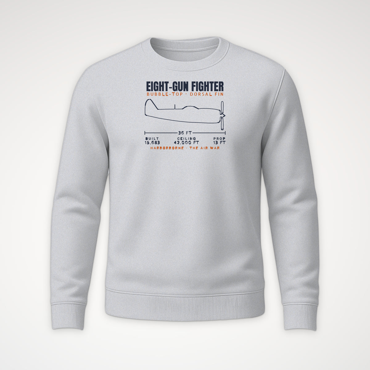 Eight-Gun Fighter Blueprint Crewneck Sweatshirt in Sport Grey