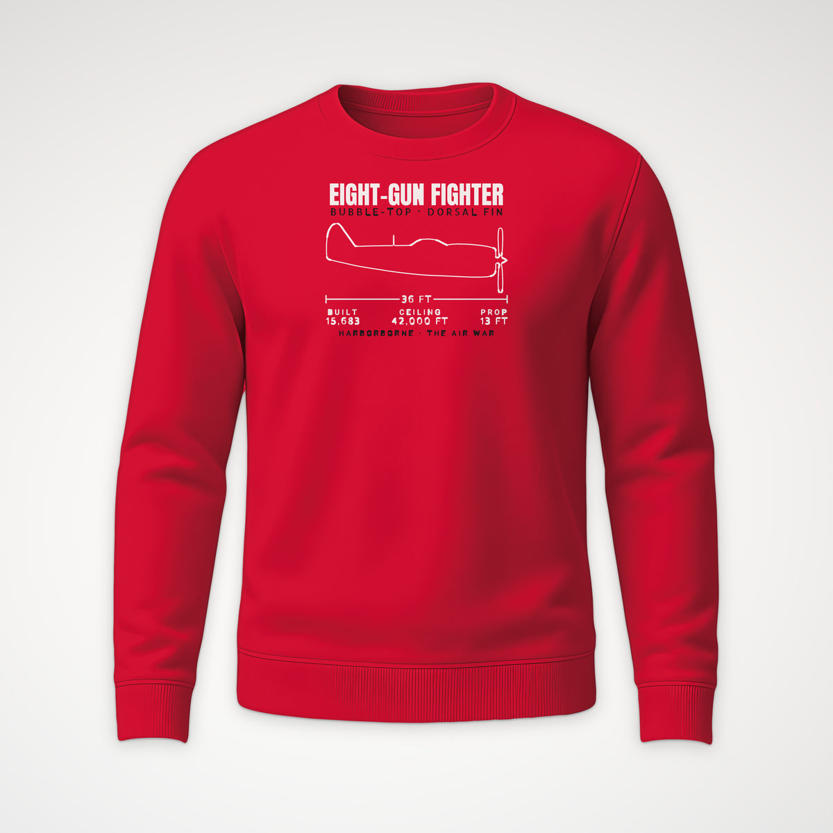Eight-Gun Fighter Blueprint Crewneck Sweatshirt in Red