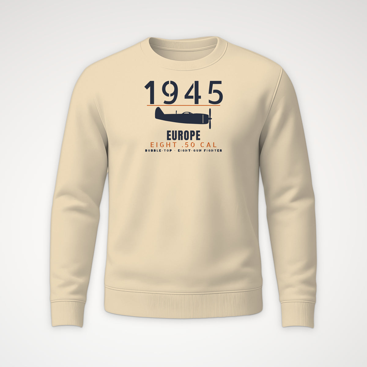 Europe 1945 Eight-Gun Fighter Crewneck Sweatshirt in Sand