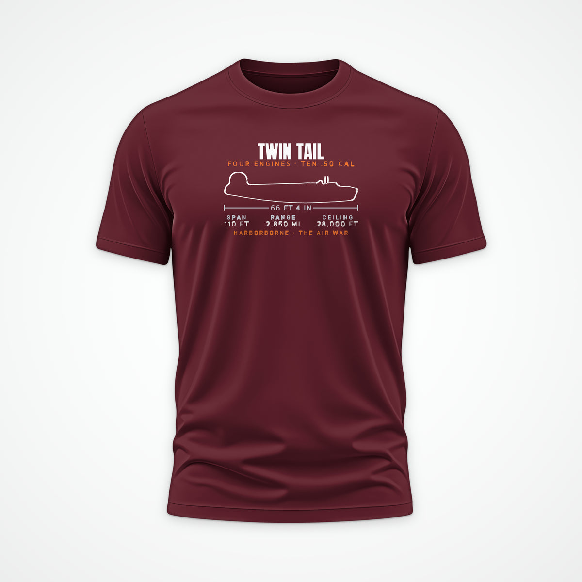 Twin-Tail Heavy Bomber Blueprint Tee in Maroon