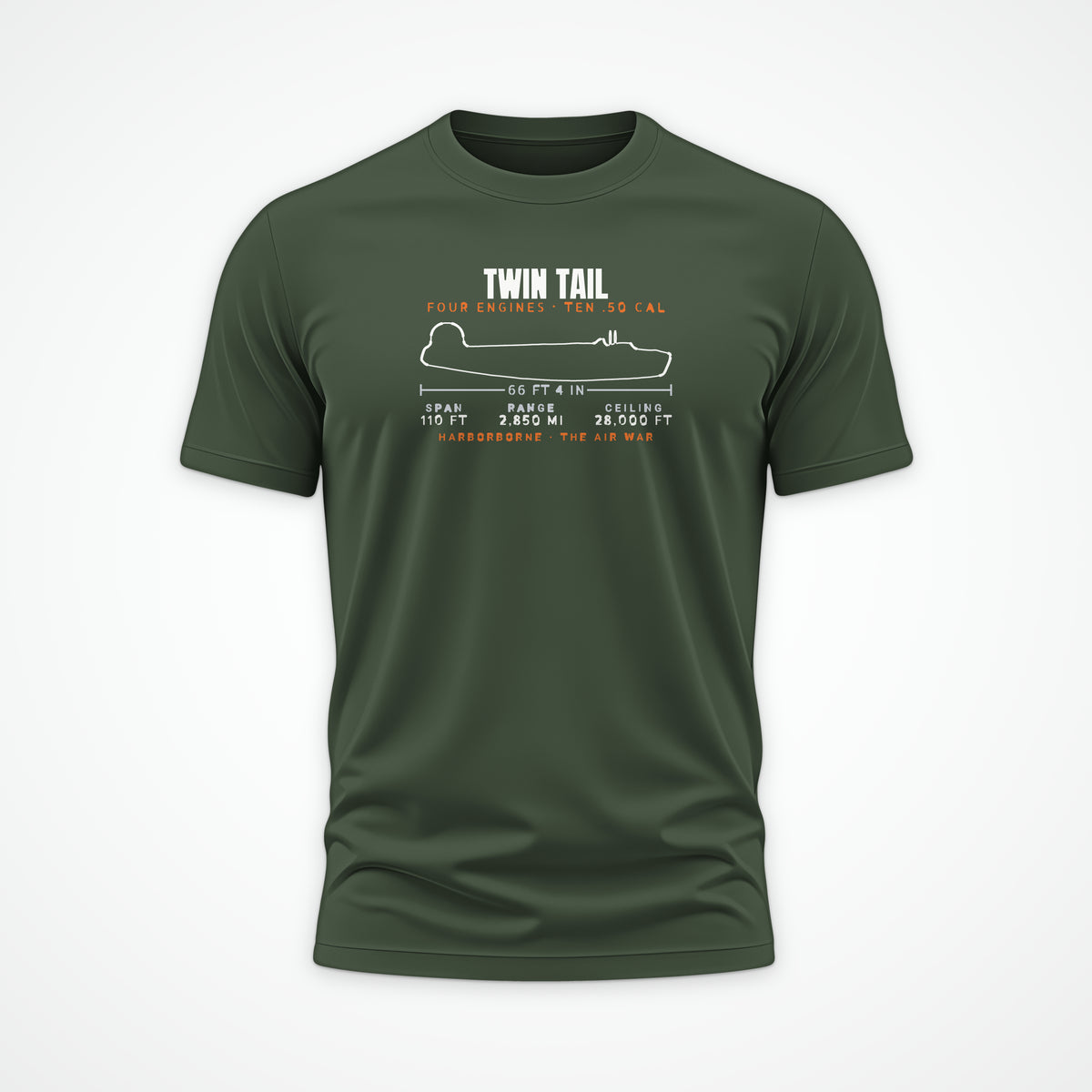 Twin-Tail Heavy Bomber Blueprint Tee in Military Green