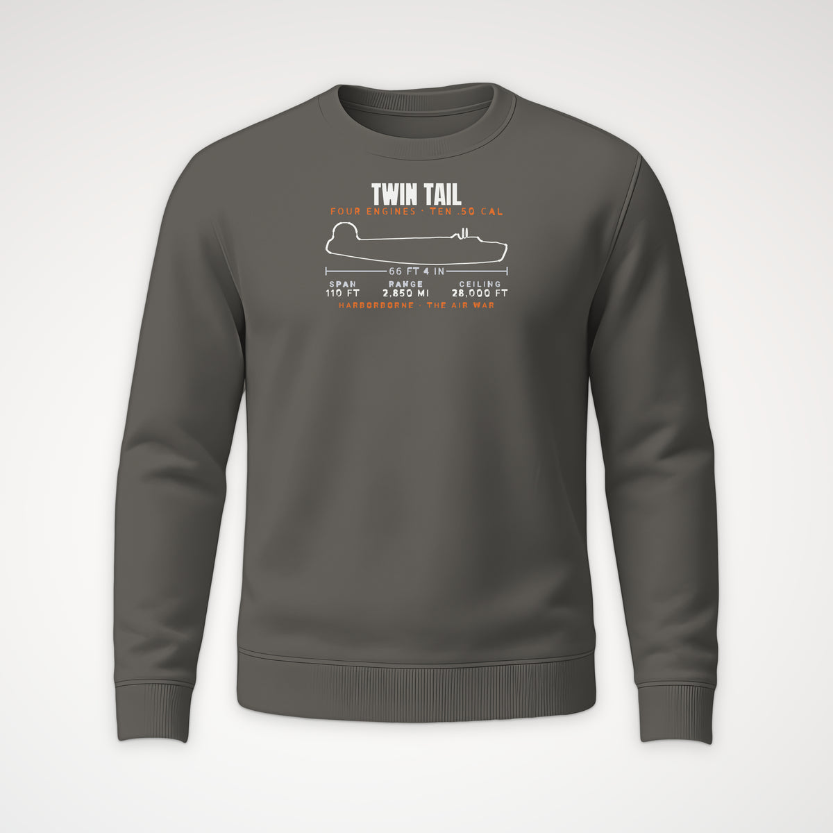 Twin-Tail Heavy Bomber Blueprint Crewneck Sweatshirt in Charcoal