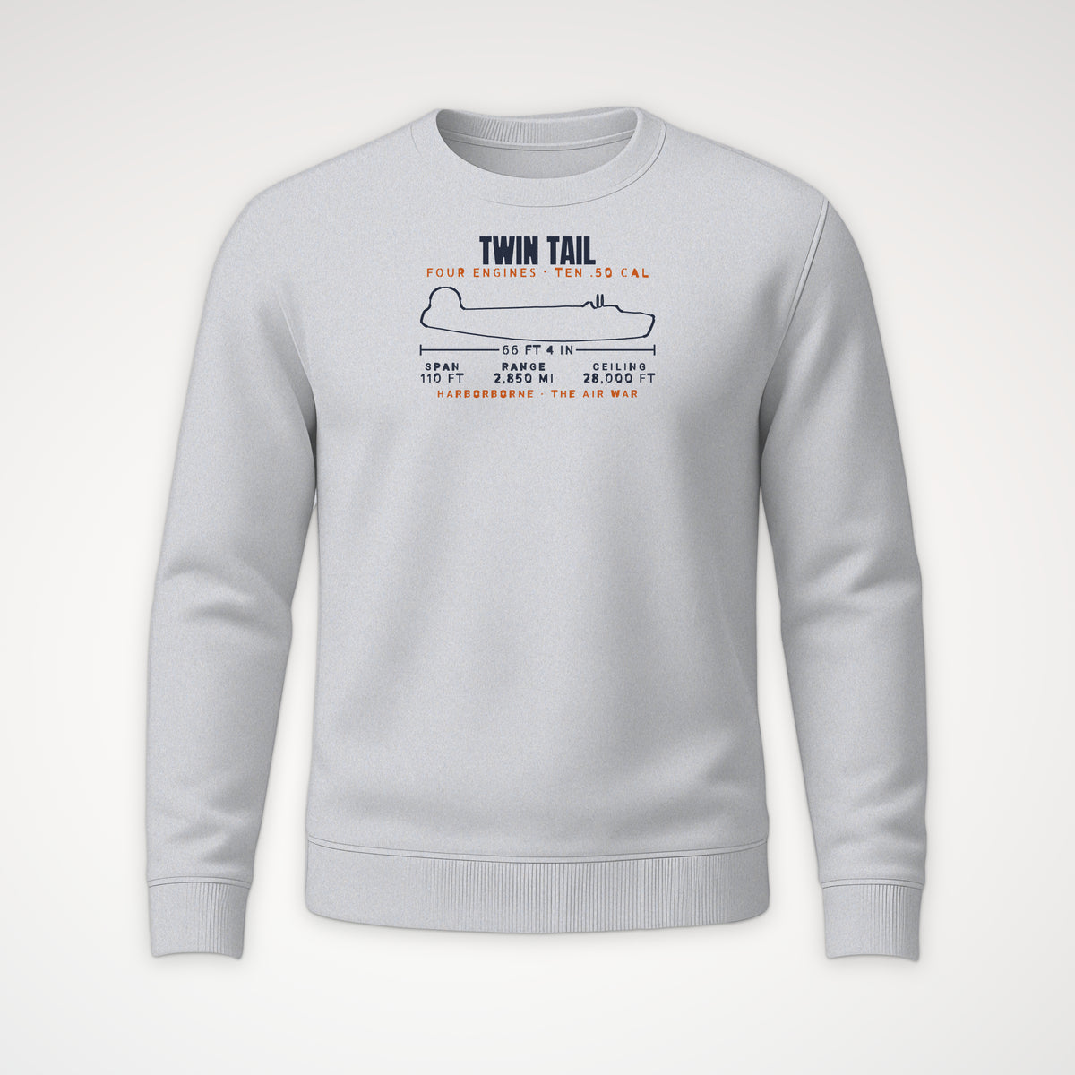 Twin-Tail Heavy Bomber Blueprint Crewneck Sweatshirt in Sport Grey