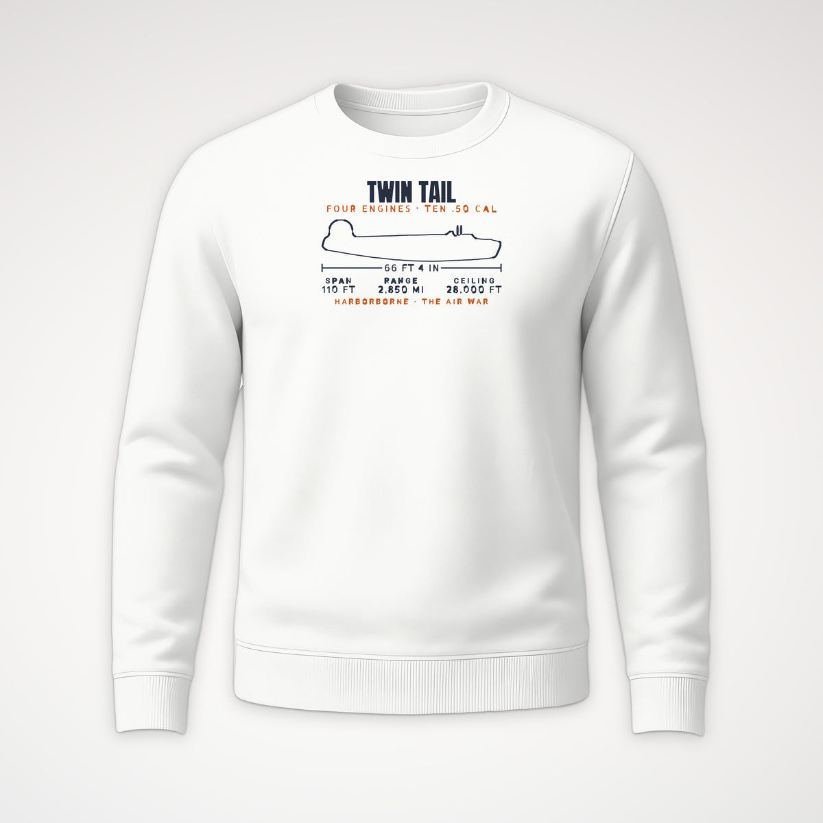 Twin-Tail Heavy Bomber Blueprint Crewneck Sweatshirt in White