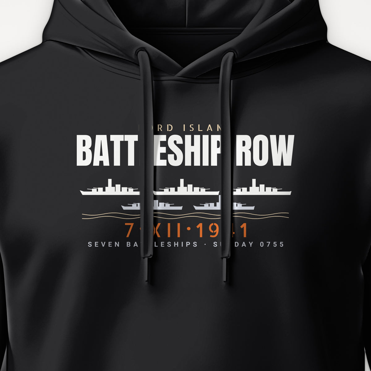 Battleship Row Ford Island Hoodie, front print detail