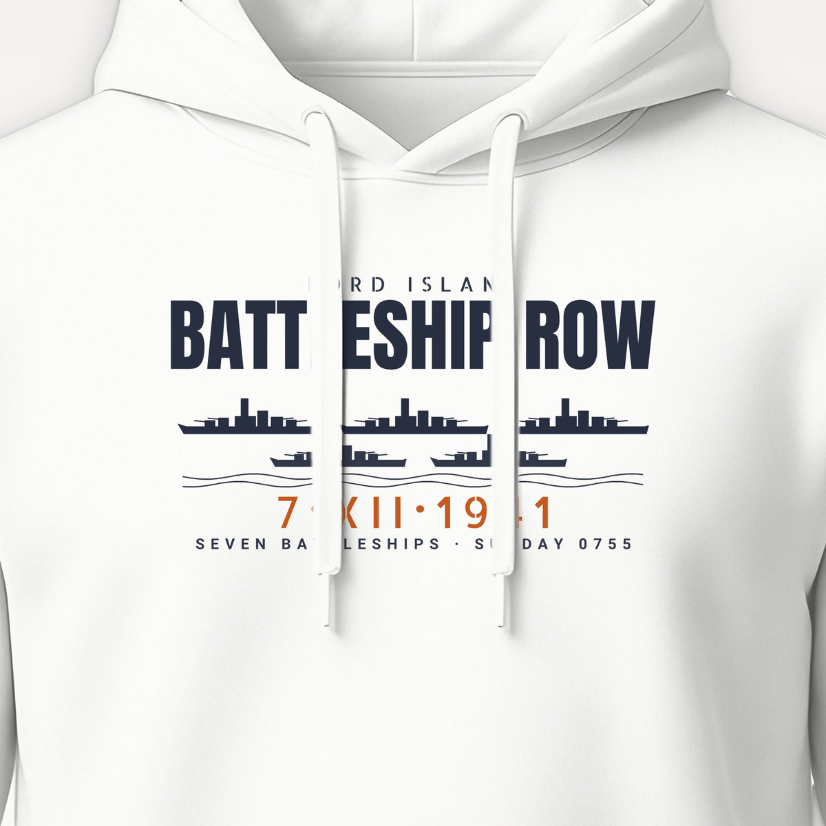 Battleship Row Ford Island Hoodie, front print detail