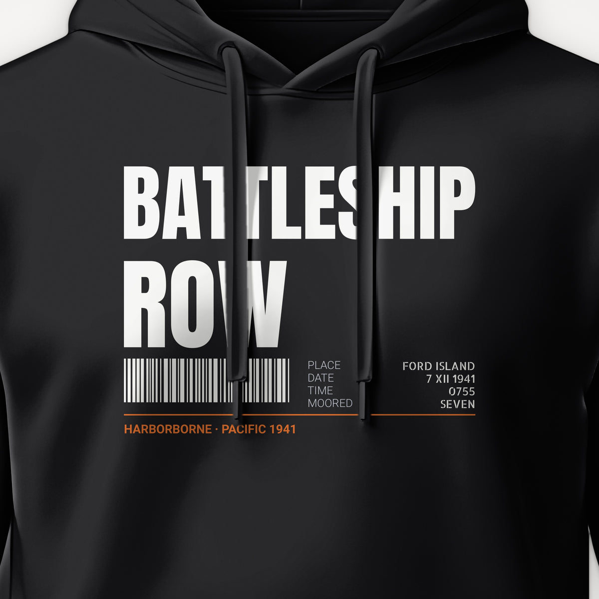 Battleship Row Tag Hoodie, front print detail