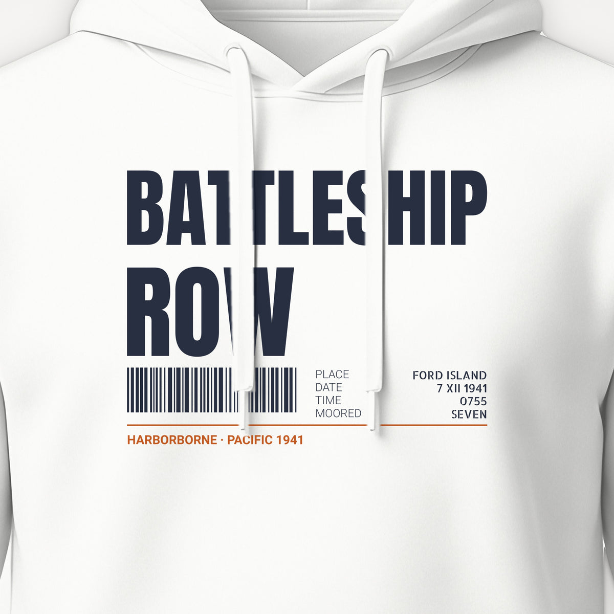 Battleship Row Tag Hoodie, front print detail