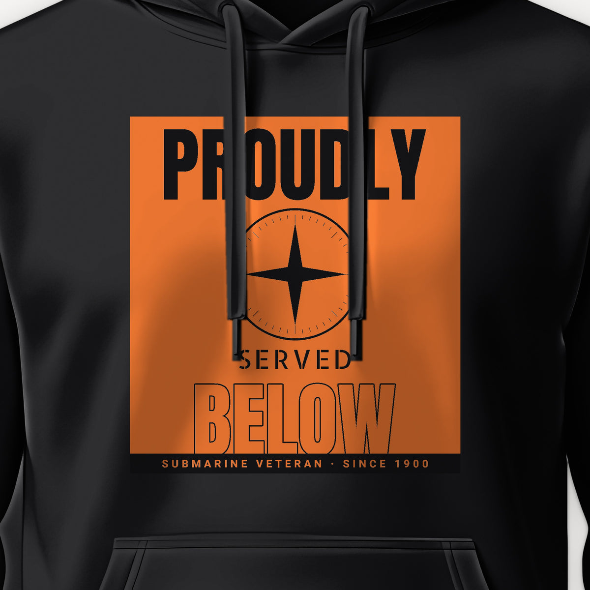 Proudly Served Below Poster Hoodie, front print detail