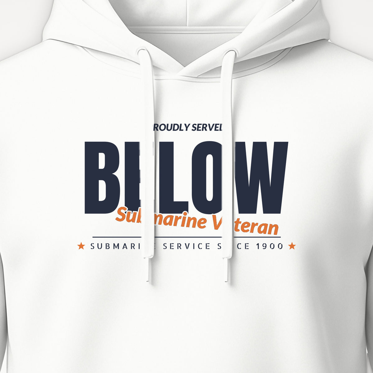 Proudly Served Below Club Hoodie, front print detail