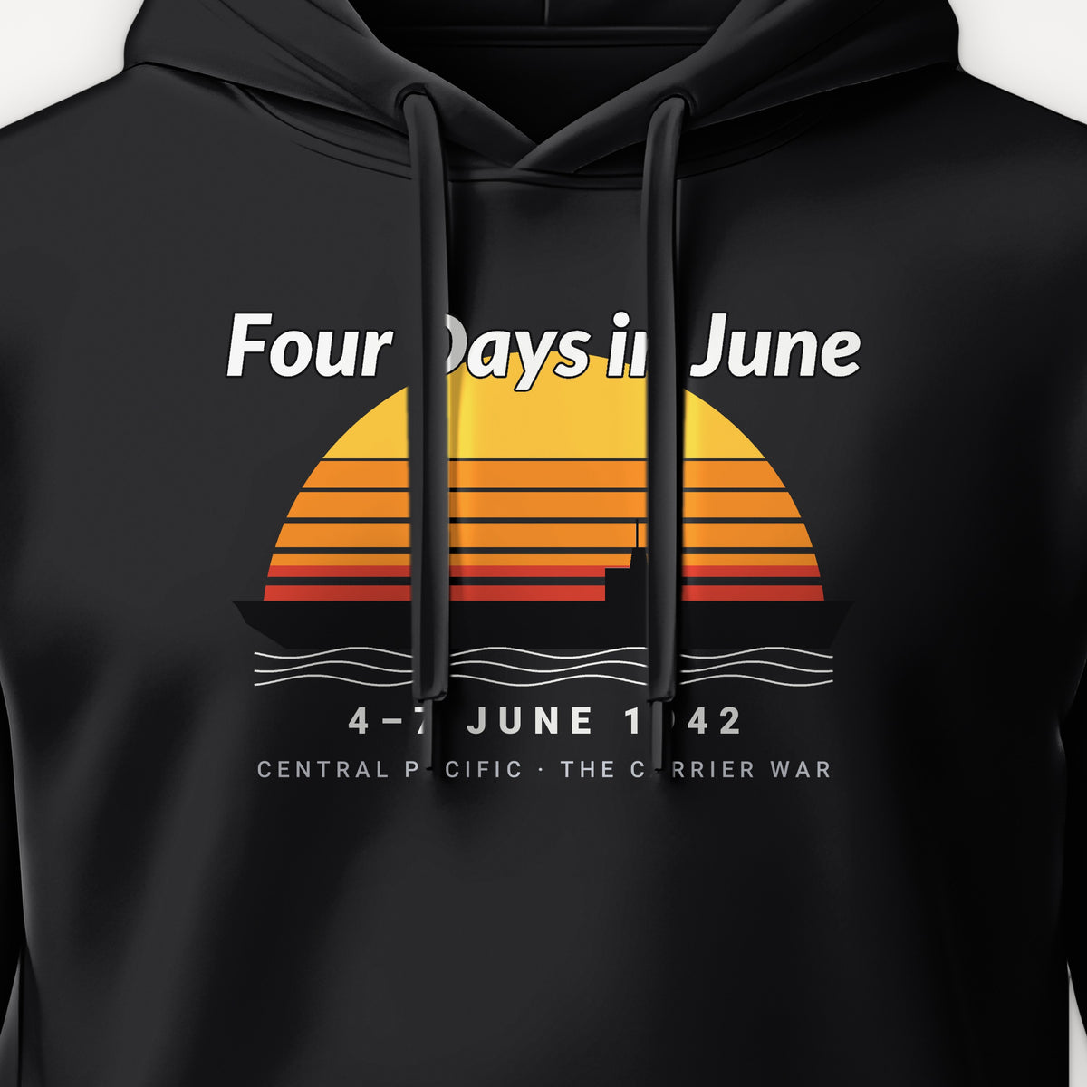 Four Days in June Sunset Hoodie, front print detail