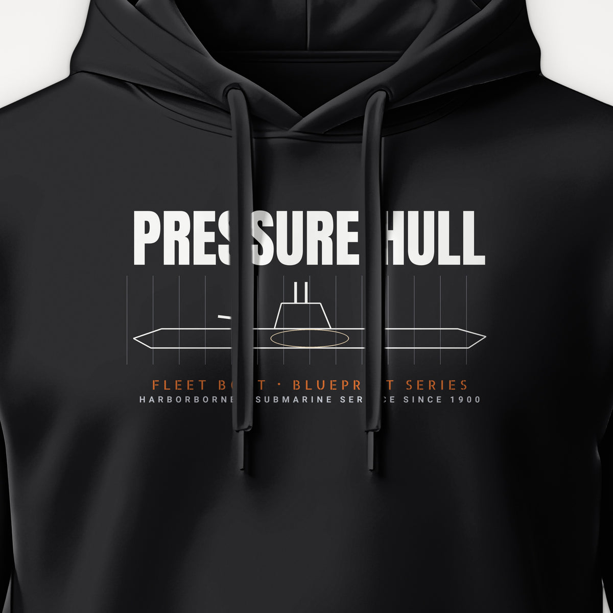 Pressure Hull Blueprint Hoodie, front print detail