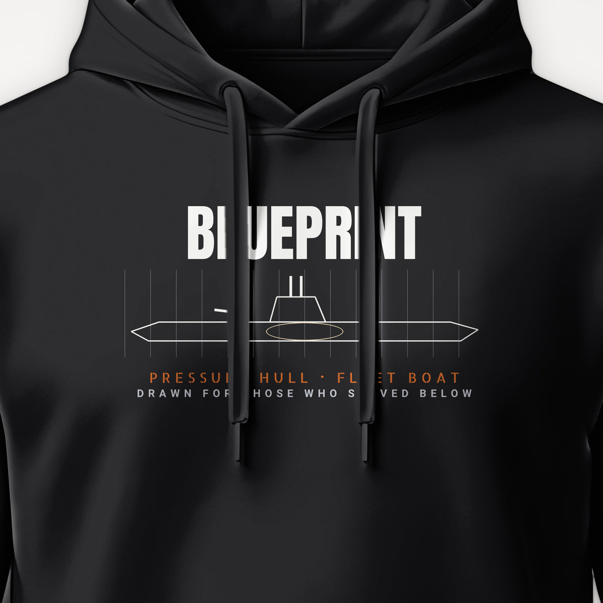Pressure Hull Blueprint Served Below Hoodie, front print detail