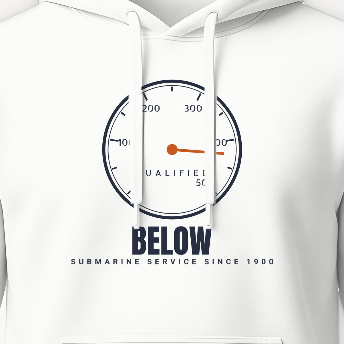 Qualified Below Depth Dial Hoodie, front print detail