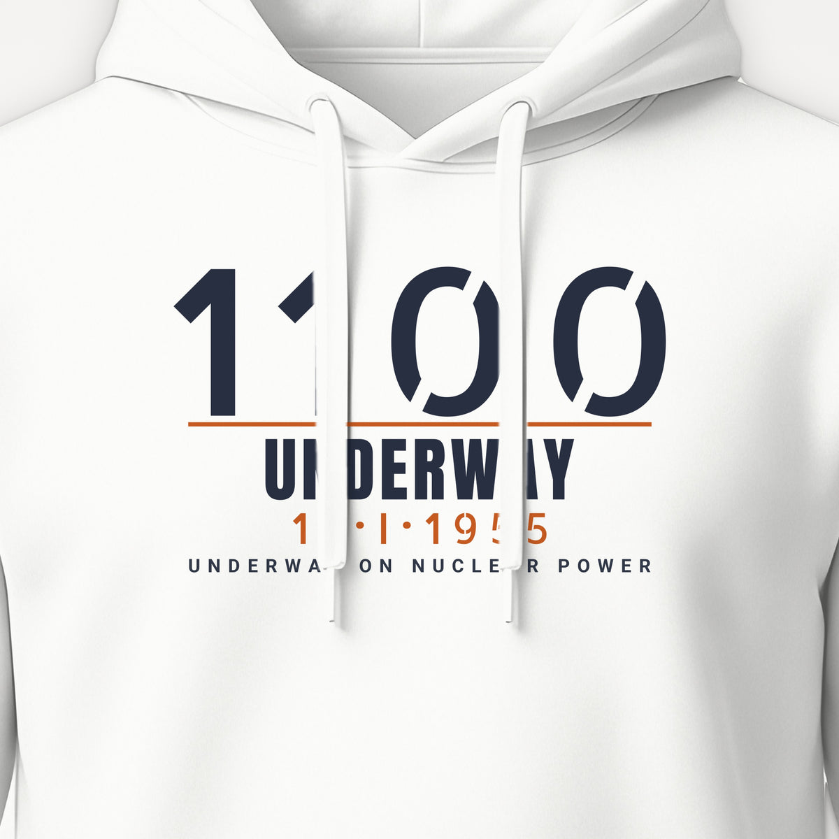 Underway on Nuclear Power 1100 Hoodie, front print detail