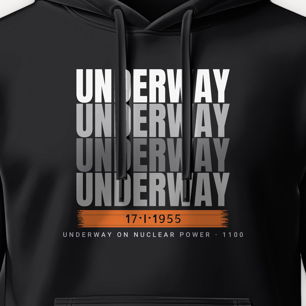 Underway on Nuclear Power Echo Hoodie, front print detail