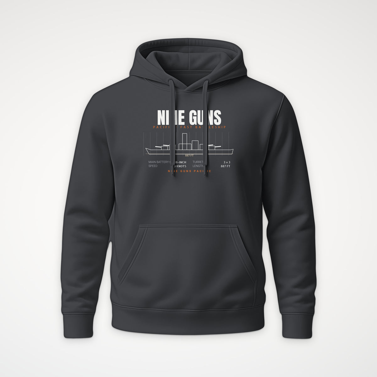 Nine Guns Pacific Blueprint Hoodie in Anthracite