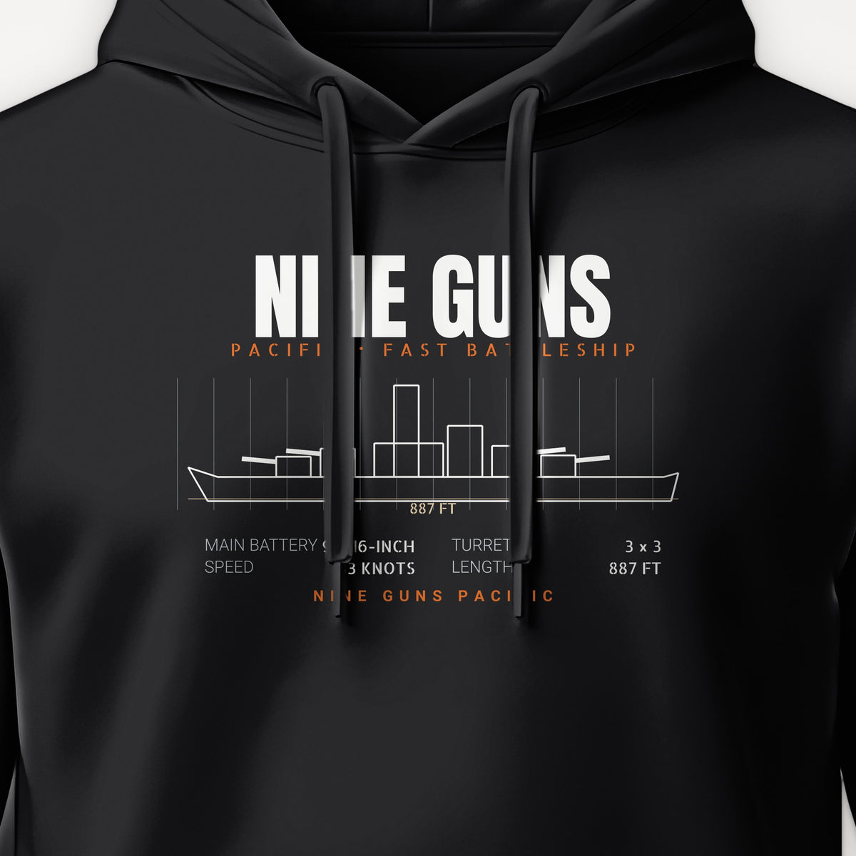 Nine Guns Pacific Blueprint Hoodie, front print detail