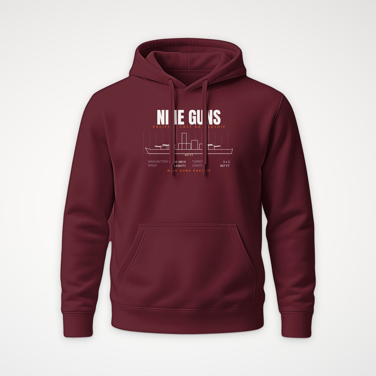 Nine Guns Pacific Blueprint Hoodie in Burgundy