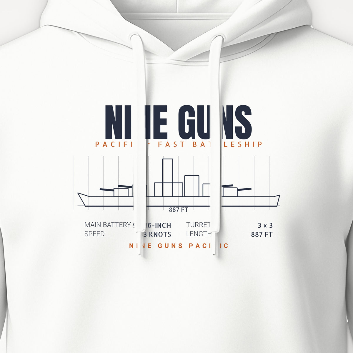 Nine Guns Pacific Blueprint Hoodie, front print detail