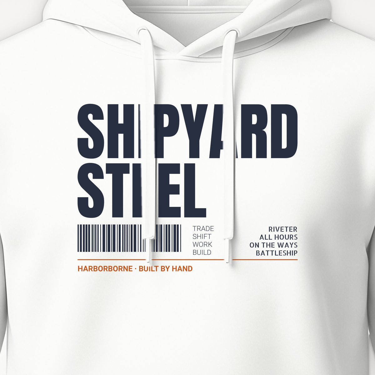 Shipyard Steel Tag Hoodie, front print detail
